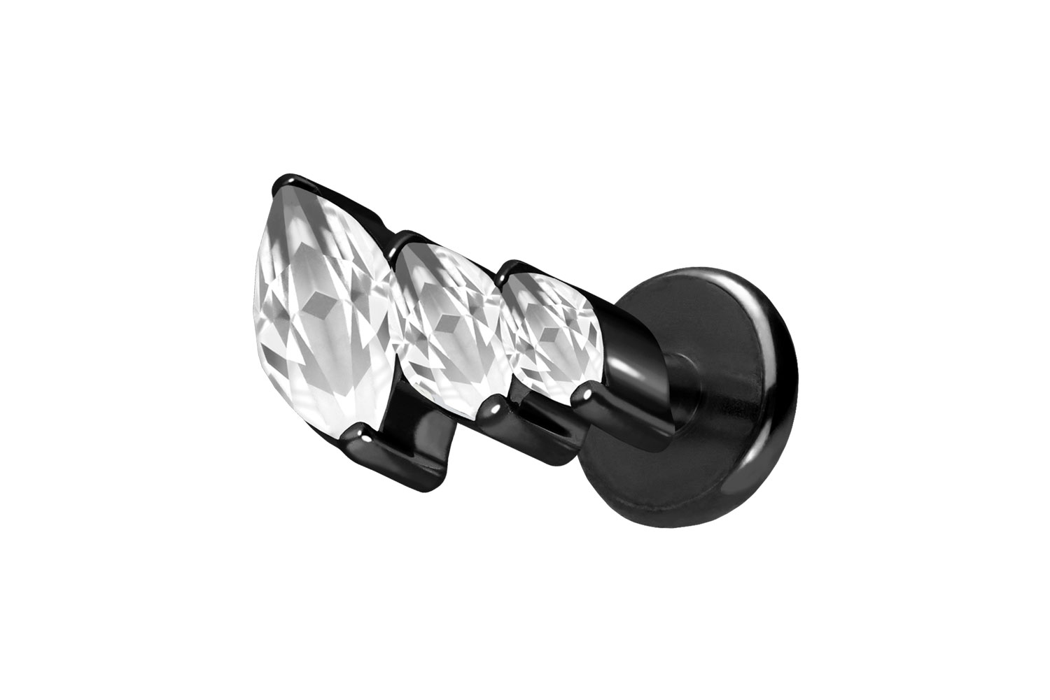 Titan Labret Piercing mit Push Fit 3 EINGEFASSTE KRISTALLTROPFEN